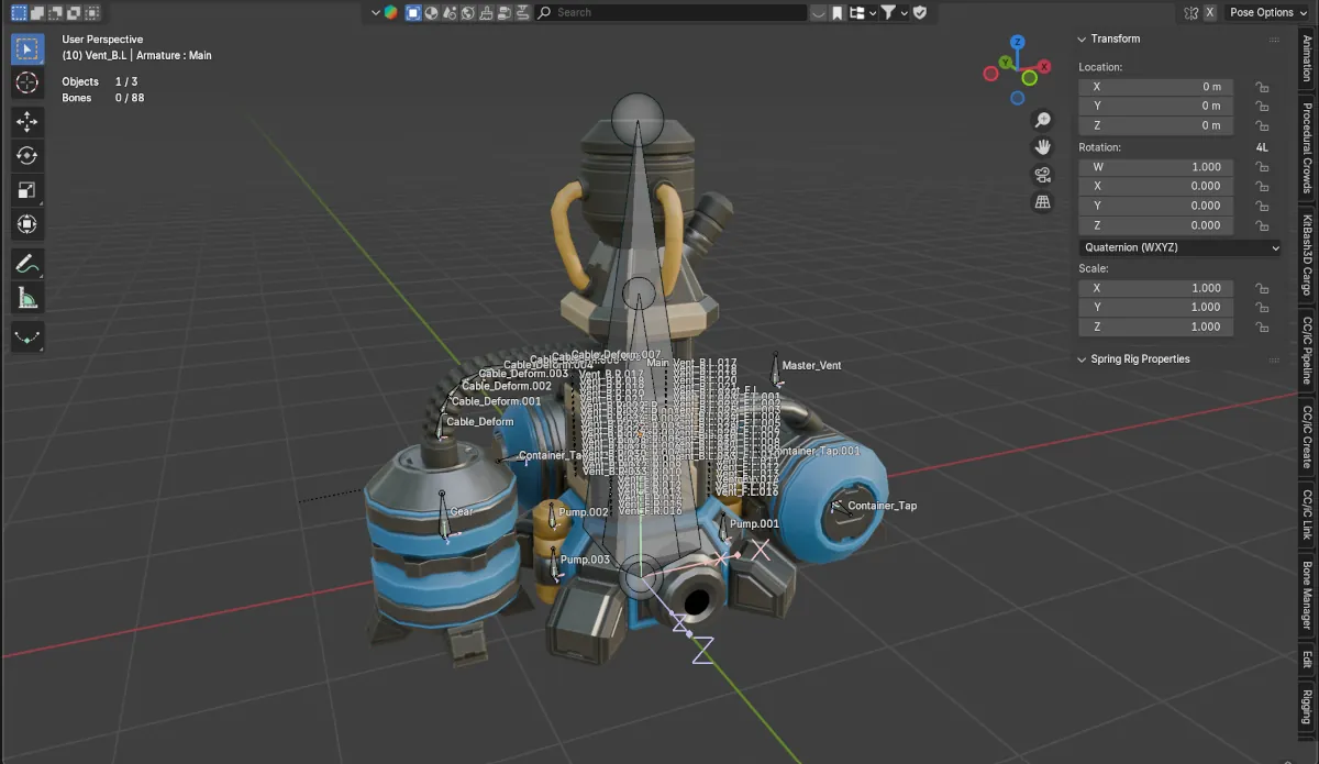 Gas extractor in Blender. Many technical nodes are visible.