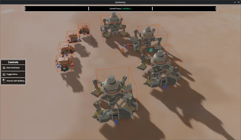 A series of buildings all with input and output debug cubes
